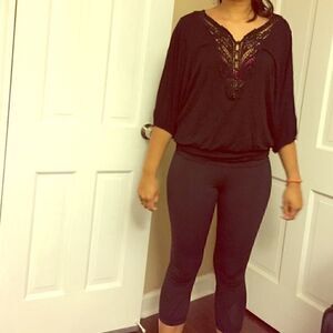 P2 lace black crochet top piko marled knit top
